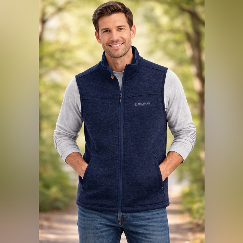 Magellan Outdoors Mens Navy Full Zip Vest Size Small Very Nice!